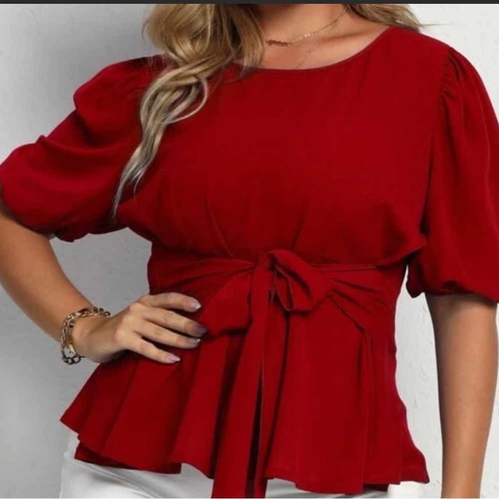 Puff Sleeve Belted Women’s Blouse